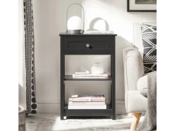 New SoBuy Beistelltisch Nachttisch mit Schublade und 2 Ablagen 45x68x30cm Schwarz FBT46-SCH