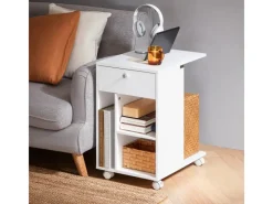 Discount SoBuy Couchtisch mit Tablet Schiene Beistelltisch mit Rollen Weiß FBT148-W