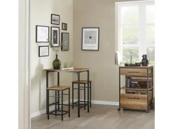 SoBuy Essgruppe Bartisch Set Esstisch mit 2 Barhockern Braun-Schwarz OGT10-PF