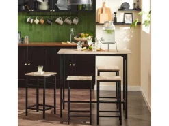 Outlet SoBuy Essgruppe Esstisch Set 5-teilig Bartisch mit 4 Hockern Natur-Schwarz OGT11-N