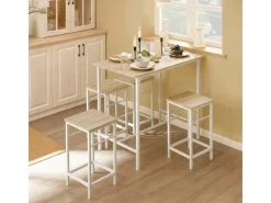 SoBuy Essgruppe Esstisch Set 5-teilig Bartisch mit 4 Hockern Weiß-Natur OGT11-WN