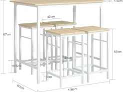 SoBuy Essgruppe Esstisch Set 5-teilig Bartisch mit 4 Hockern Weiß-Natur OGT11-WN