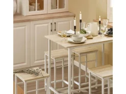 SoBuy Essgruppe Esstisch Set 5-teilig Bartisch mit 4 Hockern Weiß-Natur OGT11-WN