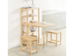 SoBuy Esstisch mit Regalen Klapptisch Schreibtisch 98x126x60cm Natur FWT70-N