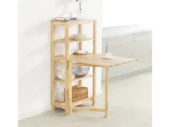 SoBuy Esstisch mit Regalen Klapptisch Schreibtisch 98x126x60cm Natur FWT70-N