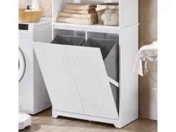 SoBuy Hochschrank Badschrank mit Wäschesack Wäscheschrank Weiß BZR150-W