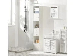 SoBuy Hochschrank mit Schubladen und Türen Holz Weiß STR10-W