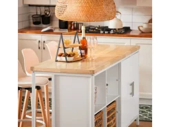 SoBuy Kücheninsel Freistehend Küchenschrank Sideboard Weiß-Natur KNL09-WN