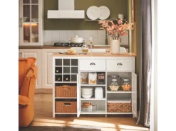 SoBuy Kücheninsel mit 2 Rattankörben Küchenschrank Sideboard Buffet KNL05-W