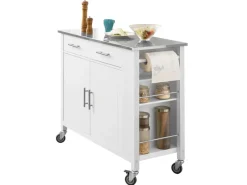 Clearance SoBuy Küchenwagen mit Edelstahlplatte Kücheninsel Rollwagen Weiß FKW108-W