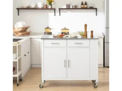 Clearance SoBuy Küchenwagen mit Edelstahlplatte Kücheninsel Rollwagen Weiß FKW108-W
