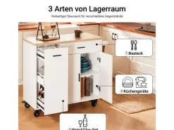 Outlet SoBuy Küchenwagen mit Gewürzregal Sideboard Küchenschrank 105x92x46cm Weiß-Natur FKW126-WN
