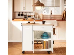 Outlet SoBuy Küchenwagen mit Gewürzregal Sideboard Küchenschrank 105x92x46cm Weiß-Natur FKW126-WN