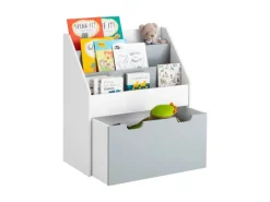 SoBuy Kinder Bücherregal Kinderregal mit 3 Ablagen Spielzeugtruhe Weiß KMB17-HG
