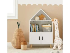 SoBuy Kinderregal mit Haus-Design Bücherregal für Kinder Weiß KMB58-W