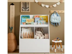 SoBuy Kinderregal Spielzeugtruhe Bücherregal Aufbewahrungsregal Weiß KMB83-W