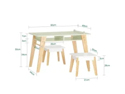 SoBuy Kindertisch mit 2 Stühlen Kindersitzgruppe mit Stauraum Maltisch KMB92-GR