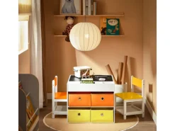 SoBuy Kindertisch mit 2 Stühlen Kindersitzgruppe Spieltisch Stauraum KMB75-K-W