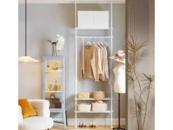 SoBuy Kleiderständer mit 1 Kleiderstange und 3 Ablagen Stahl Weiß KLS07-W