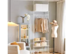 SoBuy Kleiderständer mit 1 Kleiderstange und 3 Ablagen Stahl Weiß KLS07-W