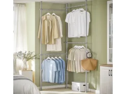 SoBuy Kleiderständer mit 4 Kleiderstangen Stahl Kunststoff Hellgrau KLS03-HG