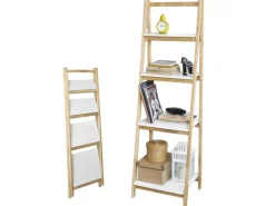 SoBuy Leiterregal Bücherregal mit 4 Böden klappbar Kautschukholz FRG162-N