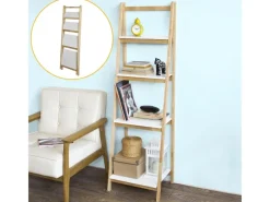 SoBuy Leiterregal Bücherregal mit 4 Böden klappbar Kautschukholz FRG162-N