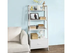 SoBuy Leiterregal mit Ablagen und Schublade MDF Weiß FRG116-W