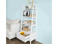 SoBuy Leiterregal mit Ablagen und Schublade MDF Weiß FRG116-W