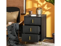 SoBuy Nachttisch mit 3 Schubladen Moderner Beistelltisch 40x63x40cm Schwarz FBT115-L-SCH