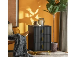 SoBuy Nachttisch mit 3 Schubladen Moderner Beistelltisch 40x63x40cm Schwarz FBT115-L-SCH