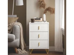 SoBuy Nachttisch mit 3 Schubladen Moderner Beistelltisch 40x63x40cm Weiß FBT115-L-W