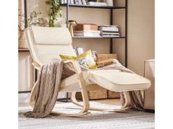 SoBuy Schaukelstuhl Schaukelsessel mit Verstellbarer Fußstütze FST16-W