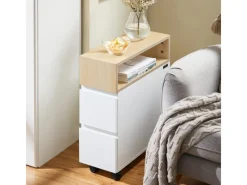 Hot SoBuy Schmaler Beistelltisch mit 2 Schubladen Nachttisch mit Rollen FBT155-WN