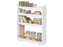 SoBuy Schmaler Rollwagen Servierwagen Nischenregal mit 4 Etagen Weiß 18x82x60cm NSR01-W