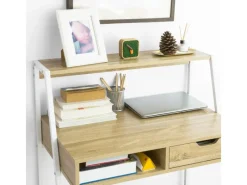 SoBuy Schreibtisch mit Ablage und Schublade MDF Metall Natur FWT63-N