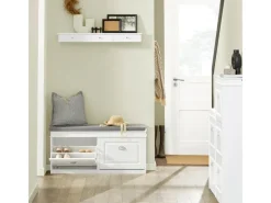 Online SoBuy Schuhbank mit 2 Klappen Schuhkipper Weiß MDF 104cm FSR64-W