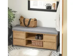 SoBuy Schuhbank mit 4 Schubladen und 2 Fächern MDF PB Natur Schwarz FSR149-N