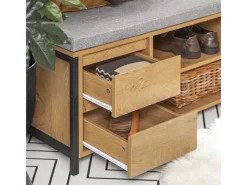 SoBuy Schuhbank mit 4 Schubladen und 2 Fächern MDF PB Natur Schwarz FSR149-N