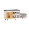 Outlet SoBuy Schuhbank mit 2 Sitzflächen und 1 Schiebetür MDF Bambus Weiß FSR125-WN