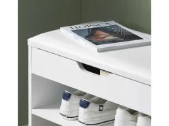 SoBuy Schuhbank mit Sitzfläche Sitzbank Schuhregal aus MDF 60x44x30cm Weiß FSR25-W