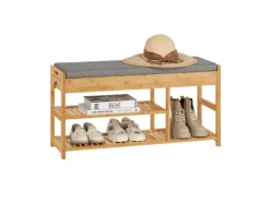 Outlet SoBuy Schuhbank mit Sitzfläche und Schubladen Sitzbank Natur Bambus FSR47-N