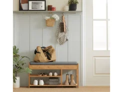 Outlet SoBuy Schuhbank mit Sitzfläche und Schubladen Sitzbank Natur Bambus FSR47-N