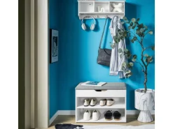 SoBuy Schuhbank mit Sitzfläche Sitzbank Schuhregal aus MDF 60x43x30cm Weiß-Grau FSR25-HG