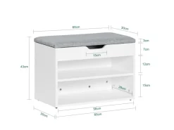 SoBuy Schuhbank mit Sitzfläche Sitzbank Schuhregal aus MDF 60x43x30cm Weiß-Grau FSR25-HG