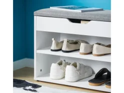 SoBuy Schuhbank mit Sitzfläche Sitzbank Schuhregal aus MDF 60x43x30cm Weiß-Grau FSR25-HG