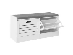 SoBuy Schuhbank mit Sitzfläche und 2 Klappen Schuhkipper MDF Weiß FSR62-W