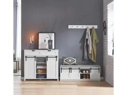 Discount SoBuy Schuhbank mit Sitzfläche und Schiebetüren MDF Weiß FSR133-W