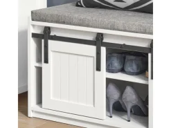 Discount SoBuy Schuhbank mit Sitzfläche und Schiebetüren MDF Weiß FSR133-W