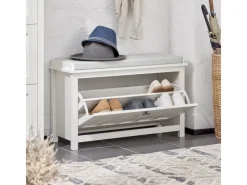 SoBuy Schuhbank mit Sitzkissen Sitzbank Schuhregal Weiß 80cm FSR161-W